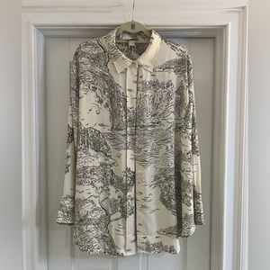 H&M patterned/beige blouse, size XL, oversized blouse, worn